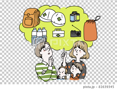 防災について考える家族 81639345