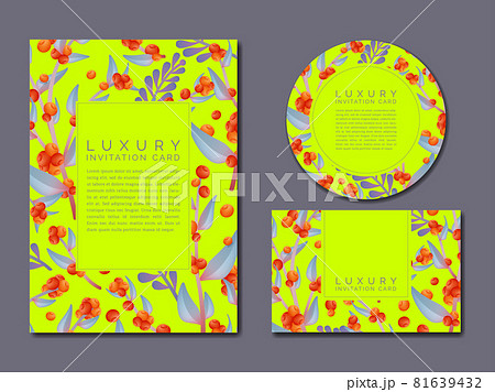 Vector Spring or Summer Floral Drawing Pattern Luxury Invitation Card or Poster. Neon Green and Vibrant Orange and Red. Vector Spring or Summer Floral Drawing Pattern Luxury Invitation Card or Poster. Neon Green and Vibrant Orange and Red. 81639432