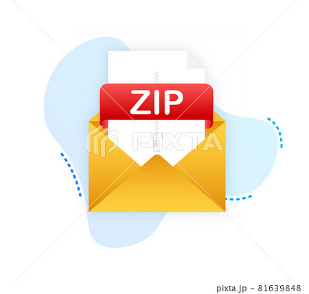 Download ZIP button. Downloading document concept. File with ZIP label and down arrow sign. Vector illustration. 81639848