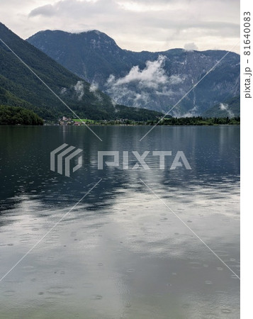 Alpine lake Hallstatter See during rain travel destination Alpine lake Hallstatter See during rain travel destination 81640083