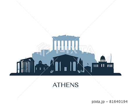 Athens skyline, monochrome silhouette. Athens skyline, monochrome silhouette. 81640194