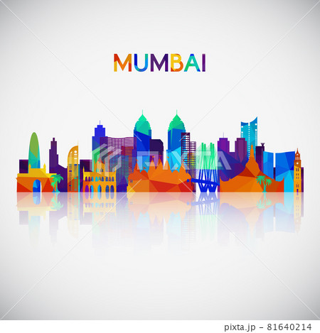 Mumbai skyline silhouette in colorful geometric style.  81640214