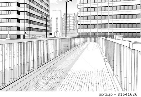 漫画風ペン画イラスト　オフィス街_歩道橋 81641626