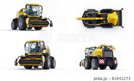 Set Yellow modern harvester on a white background. 3d rendering. 81642273