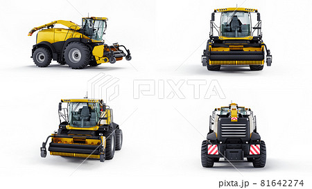 Set Yellow modern harvester on a white background. 3d rendering. 81642274