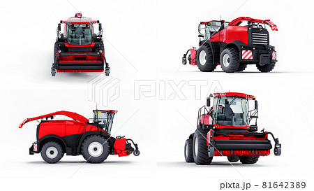 Set red modern combine on a white background. 3d rendering. 81642389