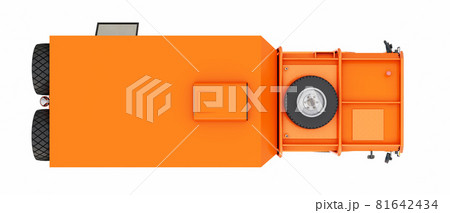 Big orange truck prepared for long and challenging expeditions in remote areas. Truck with a house on wheels. 3d illustration. Big orange truck prepared for long and challenging expeditions in remote areas. Truck with a house on wheels. 3d illustration. 81642434