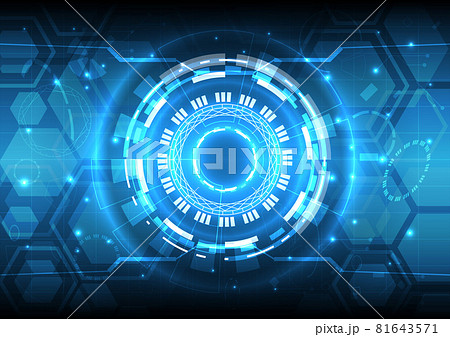 Futuristic Sci-Fi glowing HUD circle element. Abstract hi-tech background. 3D hologram particle of head-up display interface. Virtual reality technology of computer engineer 81643571