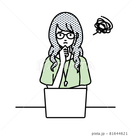 デスクで座ってPCを開いて困っている教師の女性 デスクで座ってPCを開いて困っている教師の女性 81644621