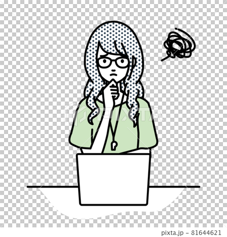 デスクで座ってPCを開いて困っている教師の女性 デスクで座ってPCを開いて困っている教師の女性 81644621