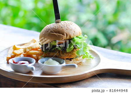 burger or chicken burger or hamburger , bun with chicken stuffed burger or chicken burger or hamburger , bun with chicken stuffed 81644948