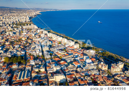 Aerial view of Limassol Bay at sunny day 81644998