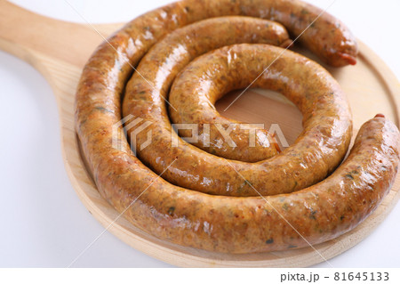 Local Northern Thai food , Northern Thai spicy sausage street food isolated in white background Local Northern Thai food , Northern Thai spicy sausage street food isolated in white background 81645133