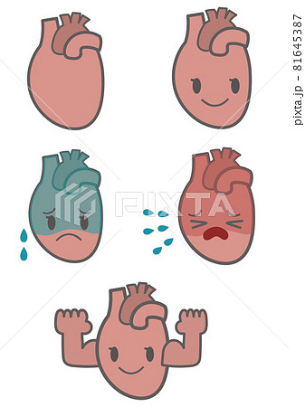 イラスト素材 健康的な心臓と心臓の痛みを表現した手描きイラストセットのイラスト素材