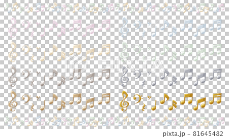 Three-dimensional musical note illustration material set_gold_silver_pearl Three-dimensional musical note illustration material set_gold_silver_pearl 81645482