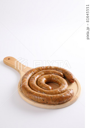 Local Northern Thai food , Northern Thai spicy sausage street food isolated in white background 81645551