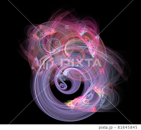 Abstract fractal design. Swirl of colorful glowing lines on black background. Abstract fractal design. Swirl of colorful glowing lines on black background. 81645845