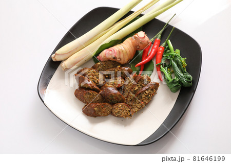Local Northern Thai food , Northern Thai spicy sausage street food isolated in white background Local Northern Thai food , Northern Thai spicy sausage street food isolated in white background 81646199