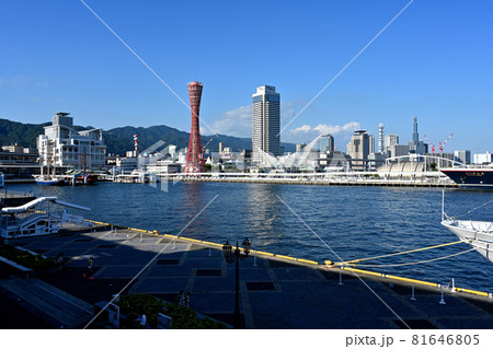 青空の元でクルーズ船と神戸港の景色 81646805