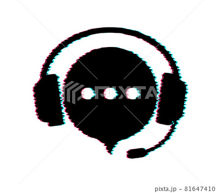 Online support service. Glitch icon. Headphones with microphone and chat speech bubble. Vector stock illustration. 81647410