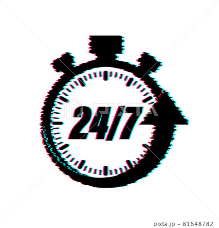 24-7 service concept. 24-7 open. Support service glitch icon. Vector stock illustration. 24-7 service concept. 24-7 open. Support service glitch icon. Vector stock illustration. 81648782