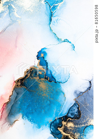 Luxury blue abstract background of marble liquid ink art painting on paper . 81650598