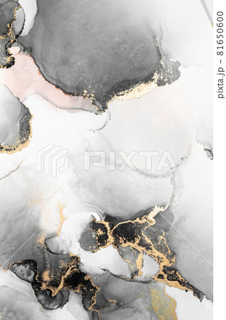 Black gold abstract background of marble liquid ink art painting on paper . 81650600