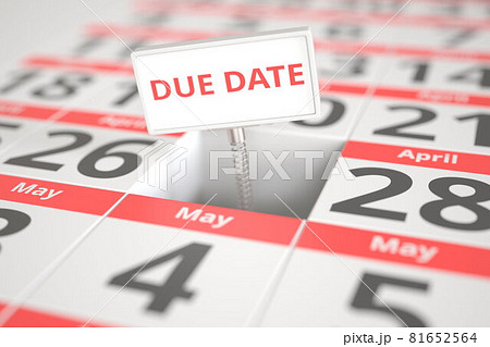 DUE DATE sign on April 27 in a calendar, 3d rendering 81652564