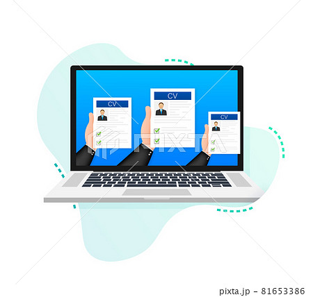 CV resume. Job interview concept. Writing a resume. Laptop with personal resume. Vector illustration CV resume. Job interview concept. Writing a resume. Laptop with personal resume. Vector illustration 81653386