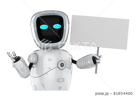 cyborg or robot assistant with white blank paper 81654400
