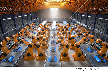 robot assembly line with car engine or machine robot assembly line with car engine or machine 81654558