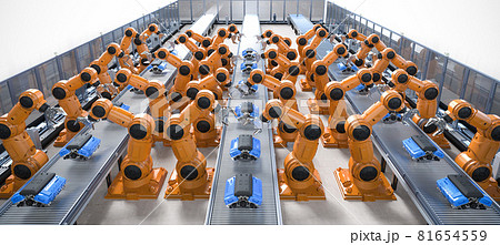 robot assembly line with car engine or machine 81654559