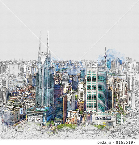 Beautiful Abstract watercolor sketch of buildings Beautiful Abstract watercolor sketch of buildings 81655197