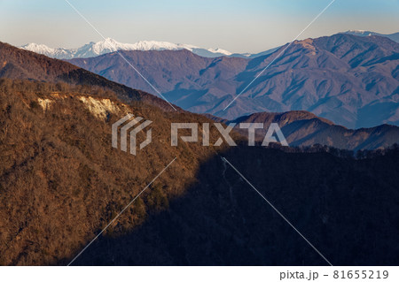 丹沢・塔ノ岳山頂から遠望する八ヶ岳・金峰山と大菩薩連嶺 81655219