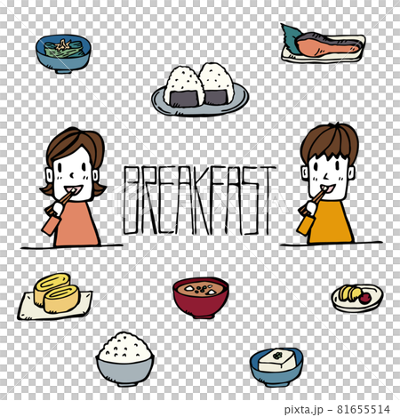 【手繪鋼筆線描】食物套裝_日式早餐（帶人物字符） 81655514