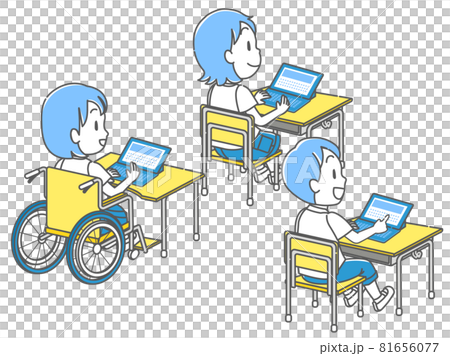 小学校のタブレットを活用した授業を受ける3人の児童 小学校のタブレットを活用した授業を受ける3人の児童 81656077