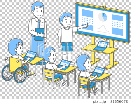 孩子們在小學使用平板電腦在課堂上的每個人面前展示 81656078