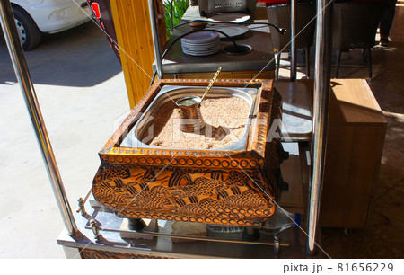 Sale of traditional Turkish Turks for making coffee at the Turkish market in Istanbul. 81656229