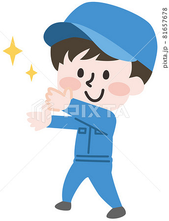二頭身_手からキラキラ出してる作業員 81657678