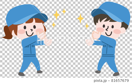 二頭身_手からキラキラ出してる作業員 81657679