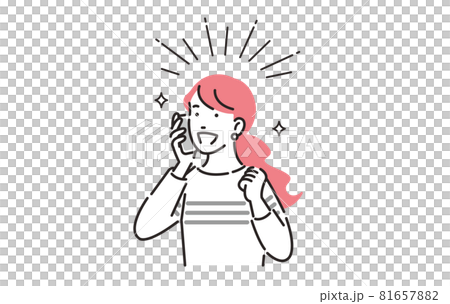 人物 通話しながら喜ぶ女性 81657882