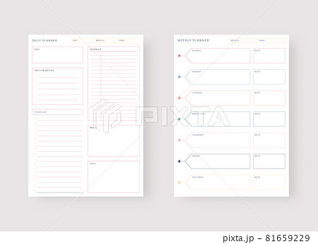 Daily and weekly planner template. Set of planner and to do list. Modern planner template set. Vector illustration. 81659229