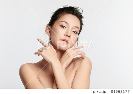 Beautiful young asian woman with clean fresh skin on white background, Face care, Facial treatment, Beautiful young asian woman with clean fresh skin on white background, Face care, Facial treatment, 81662177