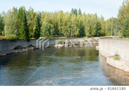 KOUVOLA, FINLAND - SEPTEMBER 20, 2018: Hydroelectric power generation plant and Ankkapurha Industrial Museum at Kymijoki river, Finland 81662180