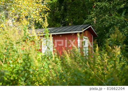 KOUVOLA, FINLAND - SEPTEMBER 20, 2018: Beautiful red old wooden house on the territory of Anjala manor. 81662204