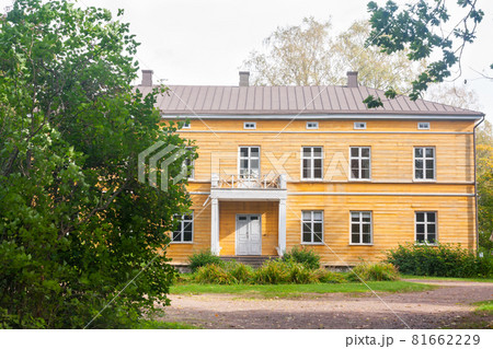 KOUVOLA, FINLAND - SEPTEMBER 20, 2018: Beautiful yellow old building of abandoned Anjala manor. The building was built at the turn of the 19th century and belonged to the Wrede family from 1837 KOUVOLA, FINLAND - SEPTEMBER 20, 2018: Beautiful yellow old building of abandoned Anjala manor. The building was built at the turn of the 19th century and belonged to the Wrede family from 1837 81662229