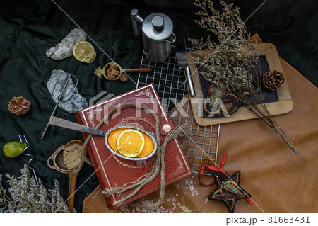 Orange cheese cake on beautiful background. One piece. 81663431