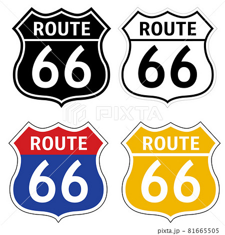 ルート66　ROUTE66　◆　手描きイラスト入り　ツナギ　USED　水色　2L Vector illustration of route 66 road sign - Stock Illustration