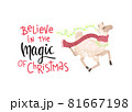 Alpaca and lettering congratulation, magic of christmas. Lanterns Christmas decoration, vector illustration isolated on white background. 81667198