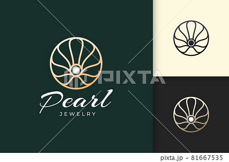 Luxury pearl logo in abstract and circle shape represent jewelry or beauty 81667535
